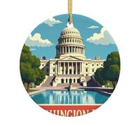 Washington Dc Christmas Tree Ceramic Hanging Round Xmas Ornament Keepsake Holiday Party Home Decoration