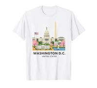 Washington DC Skyline Iconic Landmarks Illustration T-Shirt