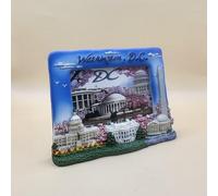 Washington DC Souvenir Ceramic Photo Frame, Hand Painted, Rectangle, Free Standing, Rear-Loading, Capitol White House fits 3" X 2" Photo (6.25" X 4.75" Small Blue Panorama)
