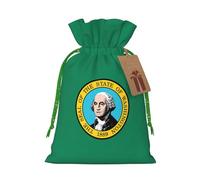 Washington Flag Print Christmas Bags Holiday Present Drawstring Gift Sacks Birthday Xmas Party Favors