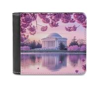 Washington Jefferson Memorial Cherry Flowers Bifold Wallet PU Leather Pocket Wallet Slim Purse for Women Men Gifts