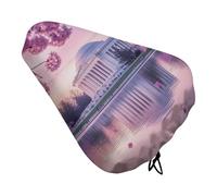 Washington Jefferson Memorial Cherry Flowers Bike Seat Cover with Drawstring Bicycle Saddle Cover for Outdoor & Indoor