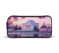 Washington Jefferson Memorial Cherry Flowers Pencil Case Large Capacity Pen Pouch Bag Stationery Organizer Makeup Bag