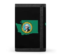 Washington Map with Flag Trifold Men's Wallets with 8 Card Slots & Key Hook Slim Travel Purse Money Clip