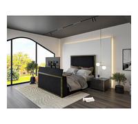 Washington Metal Tv Bed, Luxury French Velvet, Black HOB Furniture Black Super King
