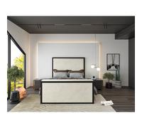 Washington Metal Tv Bed, Luxury French Velvet, Cream HOB Furniture Cream King