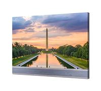 Washington Monument on the Reflecting Pool Wall Art Washington DC Poster Wall Decor Picture Canvas Printed Painting Stretched Framed Home Living Room Bedroom Decoration Artwork(16x12 inches)