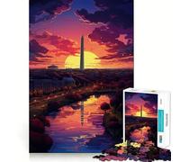 Washington Monument Sunset 1000-piece Jigsaw Puzzles Brain Training Fun Tight Interlock No Gaps Bonding Activity for Loved Ones (38x52cm)