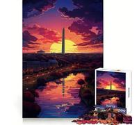 Washington Monument Sunset Jigsaw Puzzle for Teenagers 1000 Pieces Sharp Recall Quiet Recreation Uniform Cut Unique Xmas Gift (50x75cm)
