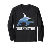 Washington Orca Whale Pacific Northwest Mountain Ocean Long Sleeve T-Shirt