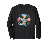 Washington Orca Whales Rhododendrons Long Sleeve T-Shirt