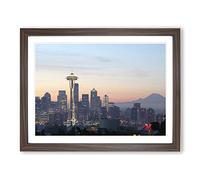 Washington Seattle Skyline USA 2 Modern Framed Wall Art Print, Ready to Hang Picture for Living Room Bedroom Home Office Décor, Walnut A2 (64 x 46 cm)