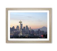 Washington Seattle Skyline USA 2 Modern Framed Wall Art Print, Ready to Hang Picture for Living Room Bedroom Home Office Décor, Oak A2 (64 x 46 cm)