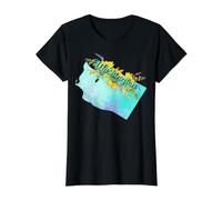 Washington State Pride Floral Sunflower Design Art Value Graphic T-Shirt, Women, Black, S