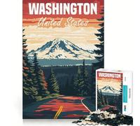 Washington State Travel Poster Adults 1000 Pieces Puzzle Mind Training Fun Burr Free Clean Cut Pieces Heartwarming Gathering Activity (50x75cm)