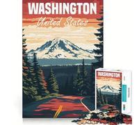 Washington State Travel Poster Jigsaw Puzzle 1000 Piece Creative Skill Toy Clean Cut Sturdy Components Travel-friendly Brain Game Gift (38x52cm)