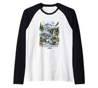 Washington State Watercolor Landscape Nature Travel Design Raglan Baseball Tee