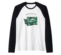 Washington The Evergreen State Art Pacific Northwest Design Raglan Baseball Tee