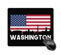 Washington U.S. Flag Trendy Gaming Mouse Pad Rubber Base Non-Slip Square Desk Mat Home Office 18 * 22cm
