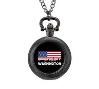 Washington U.S. Flag Vintage Pocket Watches Roman Numerals Quaretz Watch with Chain Christmas Birthday Gifts Black-Style