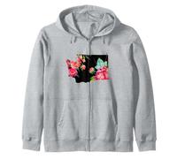 Washington Vintage Rose State Map Pride Patriotic Floral Zip Hoodie