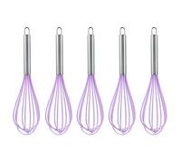 Washranp 1/5Packs Silicone Whisk Set, Silicone Whisks with Stainless Steel Handle Hanging Hole, Egg Beater Kitchen Whisks for Cooking, Frothing, Beating and Blending 5pcs-Purple
