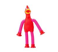 Washranp Children Telescopic Chick Toy Funny Tube with Suction Cup Led Screaming Feature Fun Cartoon Chicken Fidget for Kids Adults Stress Relief Pink & Red With Light
