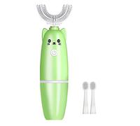 Washranp Kids Ultrasonic Electric Toothbrush, Lovely U Shape Ultrasonic Toothbrush Deep Clean Baby Cartoon Modeling Toothbrush for Toddler,Wireless Charging,Automatic Toothbrus Green