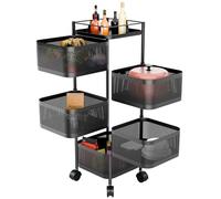 Washranp Kitchen Storage Cart,5-Layer Kitchen Trolley on Wheels,Fruit Vegetable Storage Basket,Fruit Basket Storage Container,Fruit Vegetable Metal Wire Shelf with Top Lid for Living Room Kitchen Bla