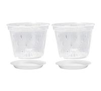 Washranp Plant Containers Plant Holders 2pcs Transparent Orchid Pots Flower Planters with Side Holes Design Trays 11cm