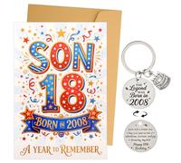 Wasise 18th Birthday Card for Son Born in 2008 - Greeting Card with The Legend Was Born Engraved Keyring, 18th Birthday Gifts for Men, Sentimental Adult Coming-of-Age Keepsake Gifts, Gold Envelope