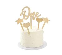 Wasise 1st Birthday Cake Topper - 5PCS First Birthday Wood Cake Topper, One Cakes Topper for 1st Birthdays,Wooden Cakes Decorations for One Year Old Party,Rustic Boho Nordic Gender Reveal Party Decor