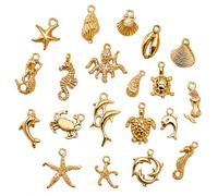 Wasise 20PCS Gold Charms for Jewellery Making, Summer Sea Animal Pendants