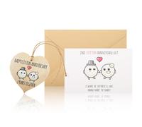 Wasise 2nd Wedding Anniversary Card and Plaque Set- Funny Greeting Card, Happy Cotton Keepsake Wooden Heart, Cute Couple Gifts to Celebrate Wedding Anniversaries, Love for He Her Husband Wife Partner