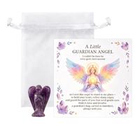 Wasise 3PCS Guardian Angel Gift, Blessing Card and Pouch, Purple | 2X2.5CM Natural Amethyst Keepsake, Inspirational Message Cards, Spiritual Reiki Grief Sympathy Gifts Birthday, Christmas