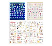Wasise 5 Pcs Easter Nail Stickers - 10 Pcs Easter Tattoos for Kids, Nail Decals, Kawaii and Cute Bunny Stickers, Nails Designs for Art, Nails Tattoos Water Transfer, Girls Kids Tattoo Temporary