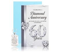 Wasise 60th wedding anniversary cards - 60 Year Anniversary Card, Happy 60th Anniversary Card for Parents, Friends or Family, Blank Inside with Envelope Comes with Keychain for Friends Colleagues Gift