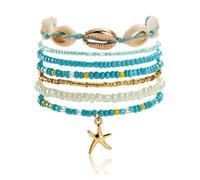 Wasise 7PCS Shell Bracelets, Boho Beach Starfish Stackable Jewellery, Blue
