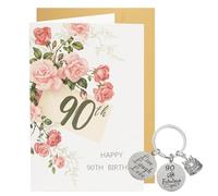 Wasise 90th Birthday Cards - Happy Birthday Card, Elegant Rose 90th Birthdays Cards for Women with Keychain Gift Set, 90 Year Old Poster Greeting Cards for Grandma Mum Dad Husband Wife Aunt Uncle