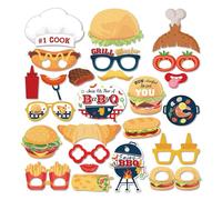 Wasise BBQ Party Decorations - 25PCS BBQ Photo Booth Props Set, Fun Summer BBQ Decorations with Chef Hats Food-Shaped Props, Barbecue Party Decorations, Summer Cookout Decor, Backyard Theme Decor
