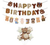 Wasise Bear Birthday Decorations - Baby Shower Balloons, Bear Happy Birthday Banner and Balloons, Boho Paw Print Star Balloon, Animal Balloon for Valentine's Day Wedding Decoration Engagement Party
