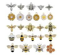 Wasise Bee Charms - 25PCS Bee Charms for Crafting, Cute Craft Supplies, DIY Metal Honeycomb Bumble Charm for Bracelets Earrings Necklaces Pendants Keyrings Keychains Jewellery Making Accessories