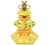 Wasise Bee Decorations - Bee Cake Stand 3-Tier Tray Decorations, Sunflower Party Dessert Tower, Honey Decor Paper Stand forBirthday Shower Party Supplies, Honey Comb Decoration, Cupcake Holder