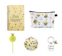 Wasise bee stationery - 5PCS bee gifts for women with Notebook, Pen, Keychain, Stickers and Makeup Bag, Perfect Notepad and Pen Gift Set, Positive Presents for Teacher, Back to School Gift