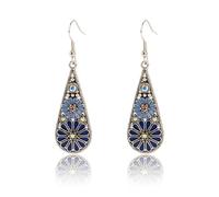Wasise Blue Earrings - Boho Earrings, Bohemian Crystal Teardrop Dangle Earring, Flower Earring Dangle, Fashion Jewelry Women, Vintage Hollow Out Flower Floral Dangle, Gift for Women Mother's Friend