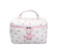 Wasise Bow Makeup Bag - Pink Makeup Bag, Large Pleated Cosmetic Case, Pink Toiletry Bags Cotton Make Up Bags for Women, Bow Skincare Bags, Coquette Aesthetic Travel Toiletry Bags for Teen Girls