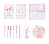 Wasise Bow Stationery - Pink Bow Stationery Gift Set, Bows Notebook, Bows Pens, Preppy Stuff for Girls, Aesthetic Stuff for Office School Women Girl Operation Christmas with Stickers Keychains