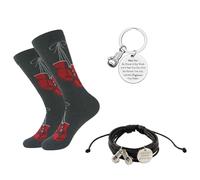 Wasise Boxing Socks - 3PCS Boxing Gifts for Men, Funny Socks, Motivational Keychain, Adjustable Multi-layer Leather Wristband Black Brown String Bracelet,Gifts for Sport Lovers,Birthday Gift for Man