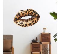 Wasise Brown Leopard Print Lip Wall Stickers, sacinora Stylish Mouths Watercolor Art Wall Decals Removable Vinyl Peel & Stick for Bedroom Bathroom Living Room Home Decorations for Family Friends Gift
