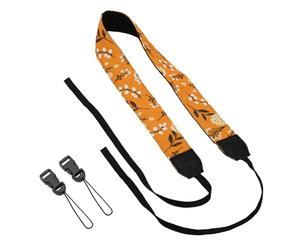 Wasise Camera Strap - Adjustable Camera Shoulder Strap with Leather Ends, Retro Binocular Straps, Double Layer Cowhide Ends, Strap Quick Release and Safety Tethe Yellow Floral Neck Straps for Adults